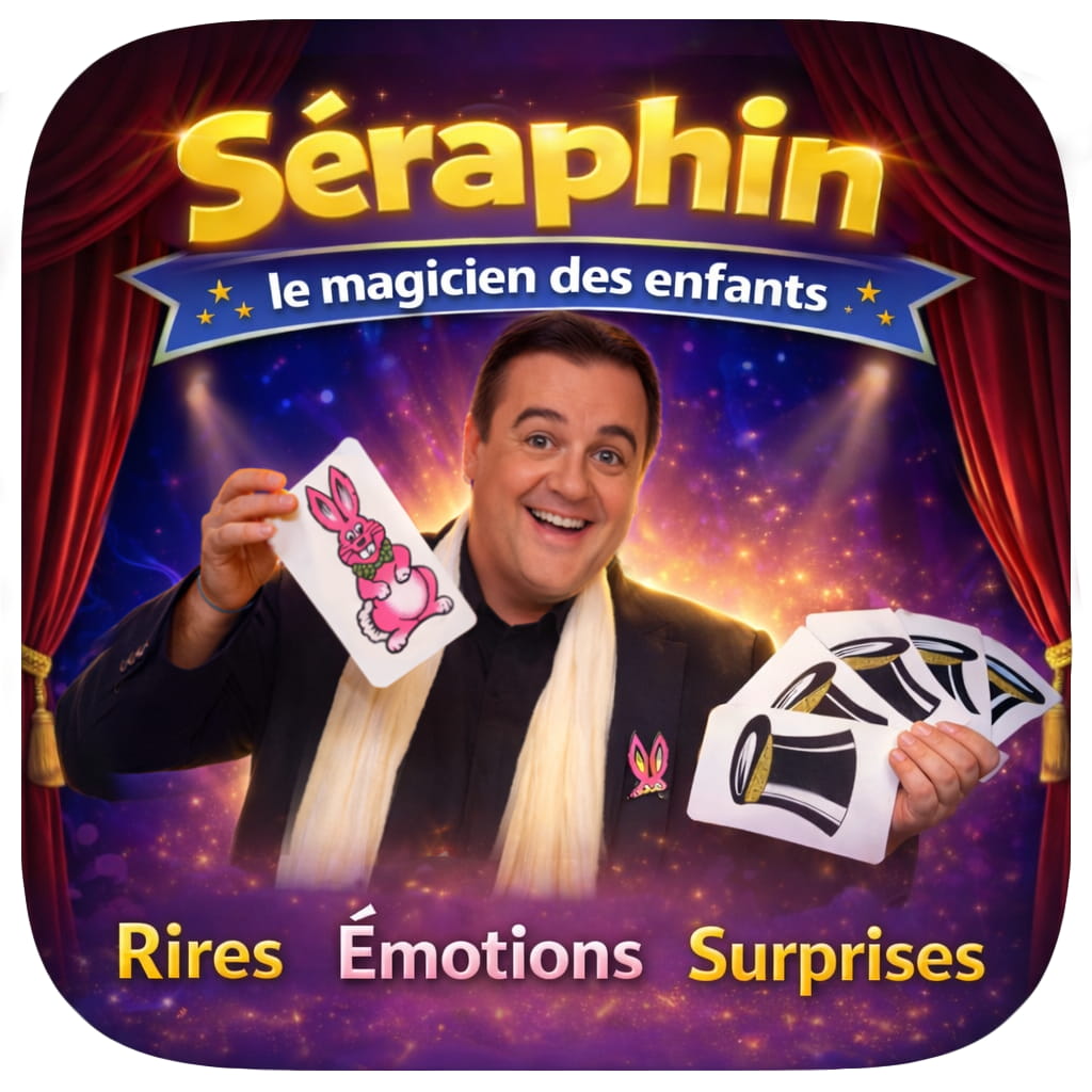 une aventure interactive avec séraphin le magicien des enfants, arbre de Noël, Bibi-schott,